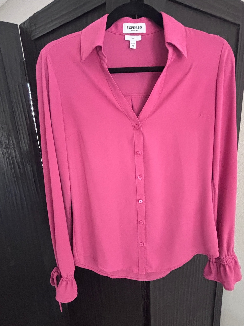 Express Coral Rose Portofino Button-Down Tie-Cuff Blouse
